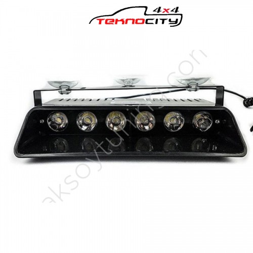 Araç İçi Vantuzlu Çakar 6 Led 18CM Kırmızı Mavi
