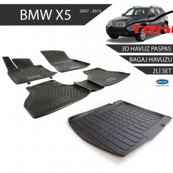 Bmw X5 3D Havuz Paspas + 3D Bagaj Havuzu 2li Set Siyah 2007-2013
