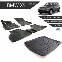 Bmw X5 3D Havuz Paspas + 3D Bagaj Havuzu 2li Set Siyah 2007-2013