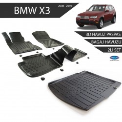 Bmw X3 3D Havuz Paspas + 3D Bagaj Havuzu 2li Set Siyah 2008-2010