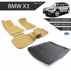 Bmw X3 3D Havuz Paspas + 3D Bagaj Havuzu 2li Set Bej 2008-2010