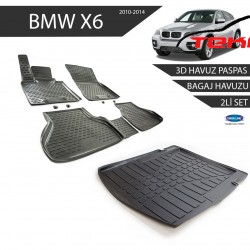 Bmw X6 3D Havuz Paspas + 3D Bagaj Havuzu 2li Set Siyah 2009-2014
