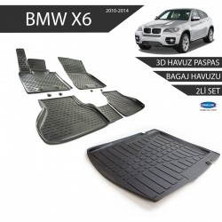 Bmw X6 3D Havuz Paspas + 3D Bagaj Havuzu 2li Set Siyah 2009-2014