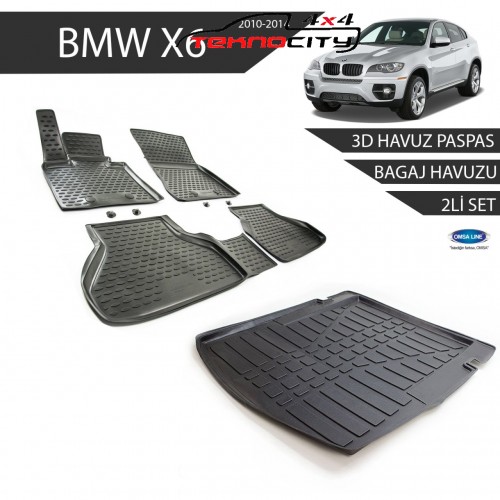 Bmw X6 3D Havuz Paspas + 3D Bagaj Havuzu 2li Set Siyah 2009-2014