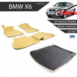 Bmw X6 3D Havuz Paspas + 3D Bagaj Havuzu 2li Set Bej 2009-2014