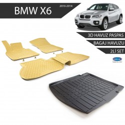 Bmw X6 3D Havuz Paspas + 3D Bagaj Havuzu 2li Set Bej 2009-2014