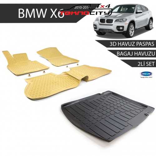 Bmw X6 3D Havuz Paspas + 3D Bagaj Havuzu 2li Set Bej 2009-2014