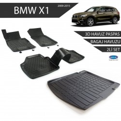 Bmw X1 3D Havuz Paspas + 3D Bagaj Havuzu 2li Set Siyah 2009-2015