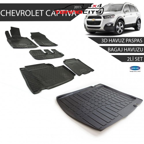 Chevrolet Captiva 2006 ve Sonrası Siyah 3D Havuz Paspas + 3D Bagaj Havuzu 2li Set Siyah 2006 ve Sonrası
