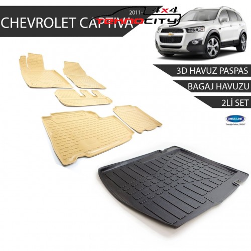 Chevrolet Captiva 3D Havuz Paspas + 3D Bagaj Havuzu 2li Set Bej 2011 ve Sonrası