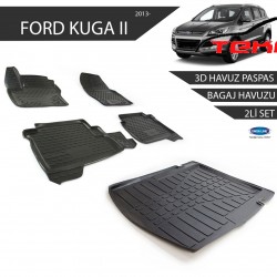 Ford Kuga 3 3D Havuz Paspas + 3D Bagaj Havuzu 2li Set Siyah 2013 ve Sonrası