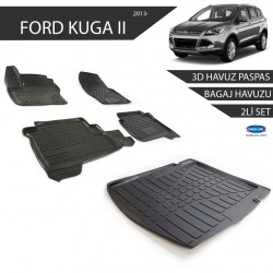 Ford Kuga 3 3D Havuz Paspas + 3D Bagaj Havuzu 2li Set Siyah 2013 ve Sonrası