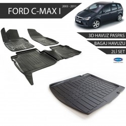 Ford C-Max I 3D Havuz Paspas + 3D Bagaj Havuzu 2li Set Siyah 2003-2010
