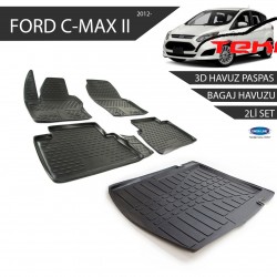 Ford C-MAX 2 3D Havuz Paspas + 3D Bagaj Havuzu 2li Set Siyah 2012 ve Sonrası