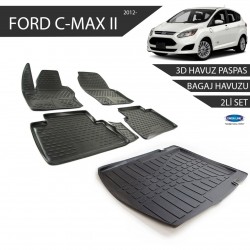 Ford C-MAX 2 3D Havuz Paspas + 3D Bagaj Havuzu 2li Set Siyah 2012 ve Sonrası