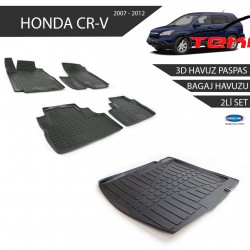 Honda CR-V 3D Havuz Paspas + 3D Bagaj Havuzu 2li Set Siyah 2007-2012