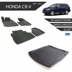 Honda CR-V 3D Havuz Paspas + 3D Bagaj Havuzu 2li Set Siyah 2007-2012