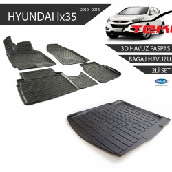 Hyundai ix35 3D Havuz Paspas + 3D Bagaj Havuzu 2li Set Siyah 2010-2015