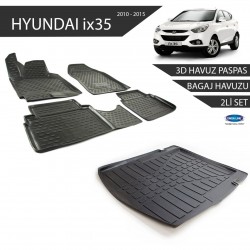 Hyundai ix35 3D Havuz Paspas + 3D Bagaj Havuzu 2li Set Siyah 2010-2015