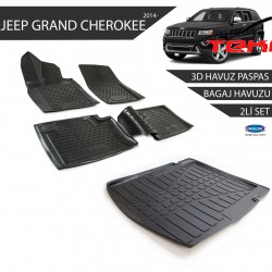 Jeep Grand Cherokkee 3D Havuz Paspas + 3D Bagaj Havuzu 2li Set Siyah 2014 ve Sonrası