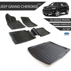 Jeep Grand Cherokkee 3D Havuz Paspas + 3D Bagaj Havuzu 2li Set Siyah 2014 ve Sonrası