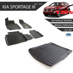 Kia Sportage 3Siyah 3D Havuz Paspas +3D Bagaj Havuzu 2li Set Siyah 2010-2015