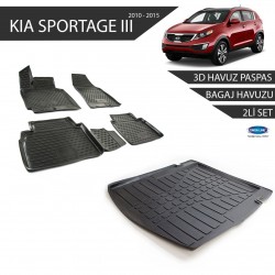 Kia Sportage 3Siyah 3D Havuz Paspas +3D Bagaj Havuzu 2li Set Siyah 2010-2015