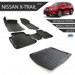 Nissan X-Trail 3D Havuz Paspas +3D Bagaj Havuzu 2li Set Siyah 2014 ve Sonrası