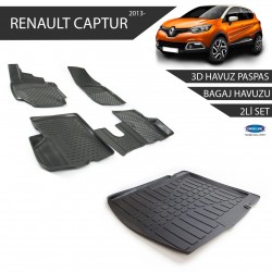 Renault Captur 3D Havuz Paspas + 3D Bagaj Havuzu 2li Set Siyah 2013 ve Sonrası