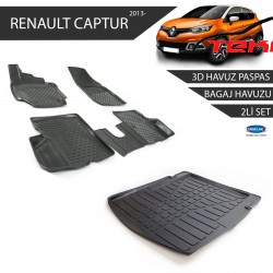 Renault Kadjar 3D Havuz Paspas + 3D Bagaj Havuzu 2li Set Siyah 2015 ve Sonrası