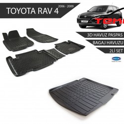 Toyota Rav 4 3D Havuz Paspas + 3D Bagaj Havuzu 2li Set Siyah 2006-2009