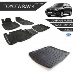 Toyota Rav 4 3D Havuz Paspas + 3D Bagaj Havuzu 2li Set Siyah 2006-2009