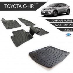 Toyota C-HR 3D Havuz Paspas + 3D Bagaj Havuzu 2li Set Siyah 2016 ve Sonrası