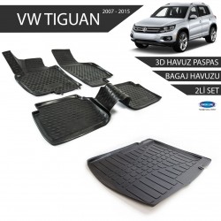 Volkswagen Tiguan 3D Havuz Paspas + 3D Bagaj Havuzu 2li Set Siyah 2007-2015