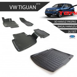 Volkswagen Tiguan 3D Havuz Paspas + 3D Bagaj Havuzu 2li Set Siyah 2016 ve Sonrası