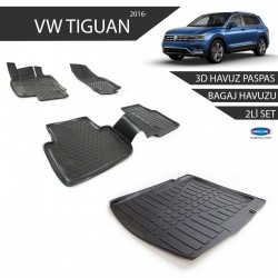 Volkswagen Tiguan 3D Havuz Paspas + 3D Bagaj Havuzu 2li Set Siyah 2016 ve Sonrası