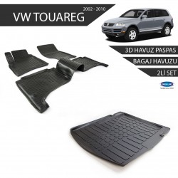 Volkswagen Touareg 3D Havuz Paspas + 3D Bagaj Havuzu 2li Set Siyah 2002-2010