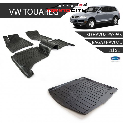 Volkswagen Touareg 3D Havuz Paspas + 3D Bagaj Havuzu 2li Set Siyah 2002-2010