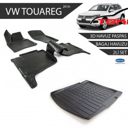 Volkswagen Touareg 3D Havuz Paspas + 3D Bagaj Havuzu 2li Set Siyah 2010 ve Sonrası