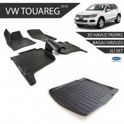 Volkswagen Touareg 3D Havuz Paspas + 3D Bagaj Havuzu 2li Set Siyah 2010 ve Sonrası