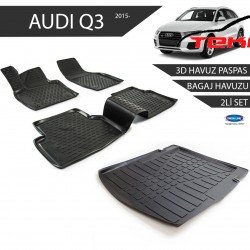Audi Q5 3D Havuz Paspas + 3D Bagaj Havuzu 2li Set Siyah 2009 ve Sonrası